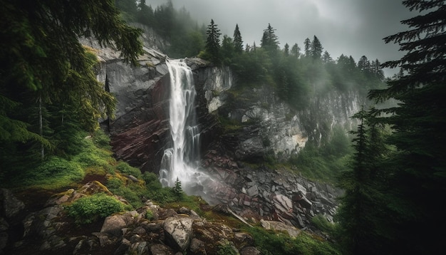 Majestic mountain peak in tranquil Alberta wilderness generated by AI