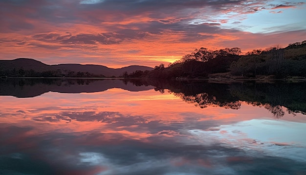 Free photo majestic mountain range reflects tranquil sunset beauty generated by ai