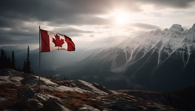 Free photo majestic mountain range tranquil scene canadian flag generative ai