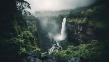 Free photo majestic mountain range tranquil waterfall drop beauty generated by ai