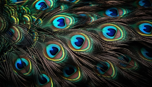 Majestic peacock displays iridescent beauty in vibrant turquoise and blue generated by AI