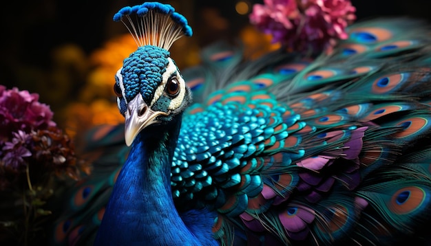 Free photo the majestic peacock displays vibrant colors in nature generated by artificial intelligence