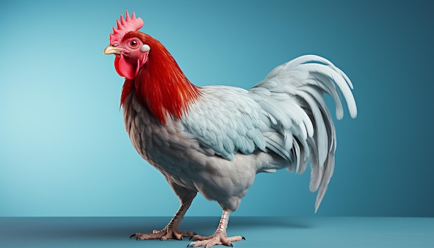 Free photo majestic rooster standing looking at camera surrounded by nature generated by artificial intelligence