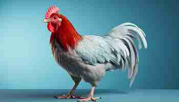 Free photo majestic rooster standing looking at camera surrounded by nature generated by artificial intelligence