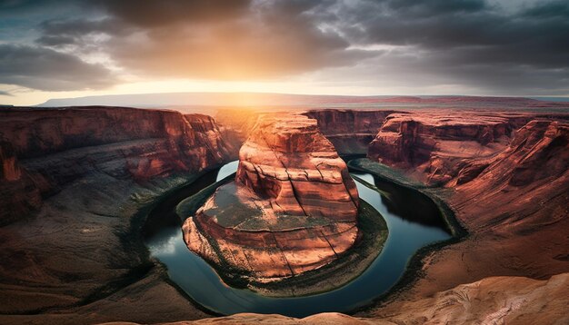 Majestic sandstone cliff towers over eroded landscape generated by AI