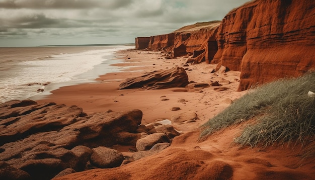 Free Photo majestic sandstone cliff tranquil waters edge beauty generative ai