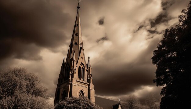 Majestic silhouette of ancient gothic spire generated by AI