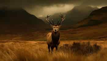 Free photo majestic stag grazes in tranquil mountain meadow generated by ai