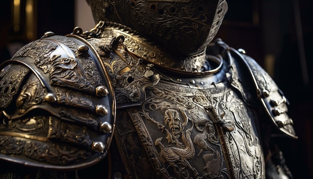 Free photo majestic suit of armor symbolizes medieval chivalry generated by ai