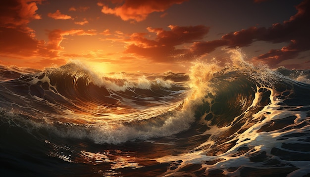 Free photo majestic sunset crashing waves nature abstract illustration generated by artificial intelligence