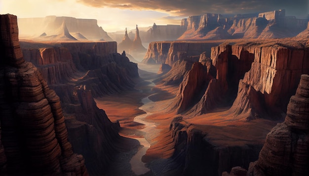 Majestic sunset over eroded rock formation Monument Valley generated by AI