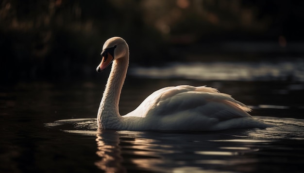 Majestic swan of tranquil scene reflects natural beauty generated by AI