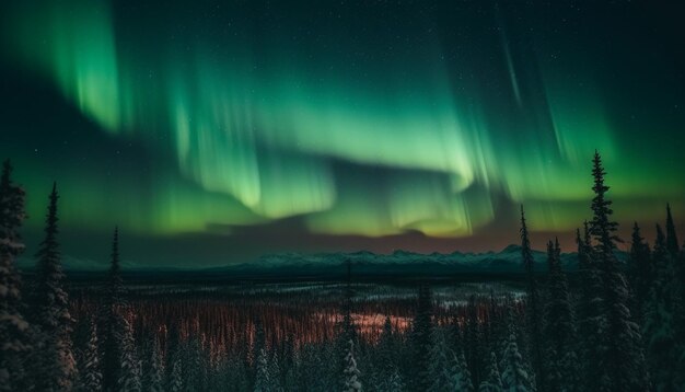 Majestic winter landscape illuminated by aurora borealis generated by AI