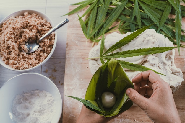 Free Photo make candy using marijuana leaves as a component.