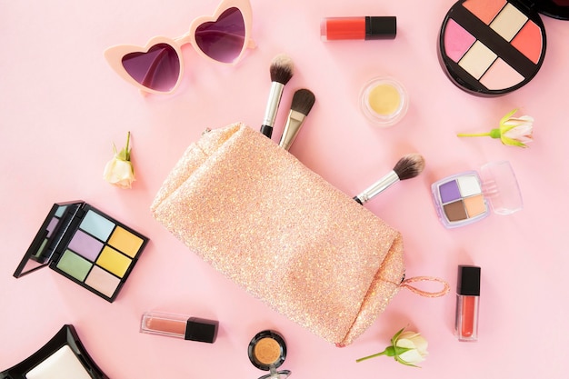 Make up beauty products and bag