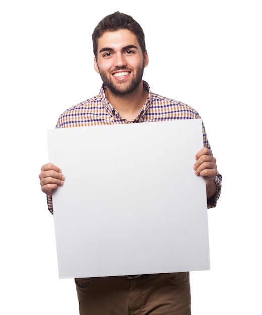 Male displaying empty sheet of paper