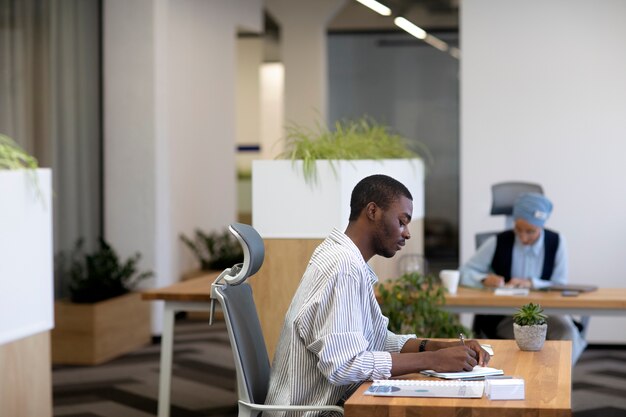 Male employee at his new office job