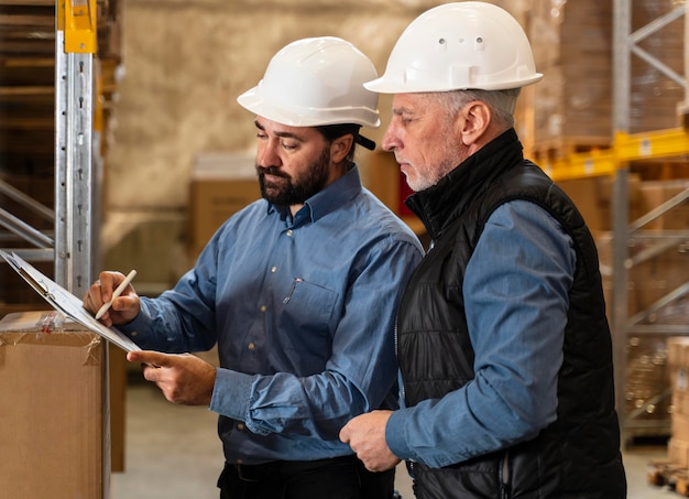 Male employees in warehouse