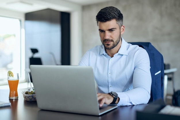 Male entrepreneur using computer while working in the office