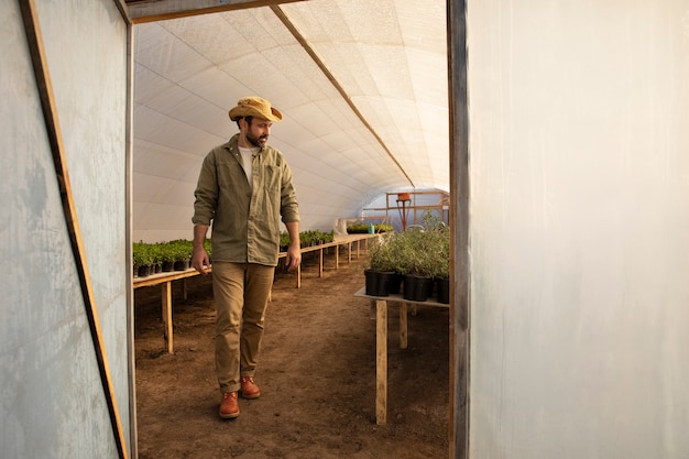 Free Photo male farmer in the greenhouse at his farm