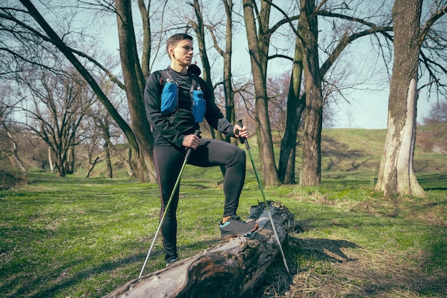 Free Photo male fit athlete walking outdoors at nature.