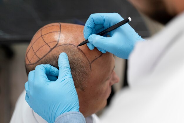 Male going through a follicular unit extraction process