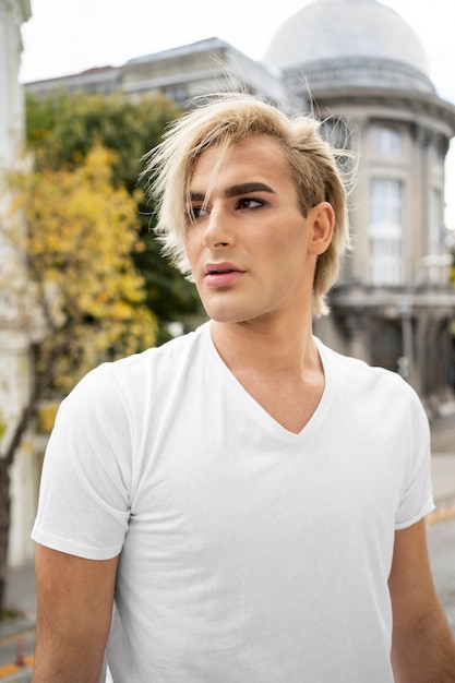 Free Photo male make-up look outdoors