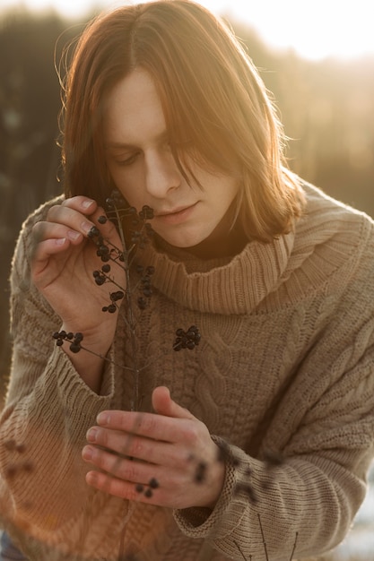 Male model posing outdoors