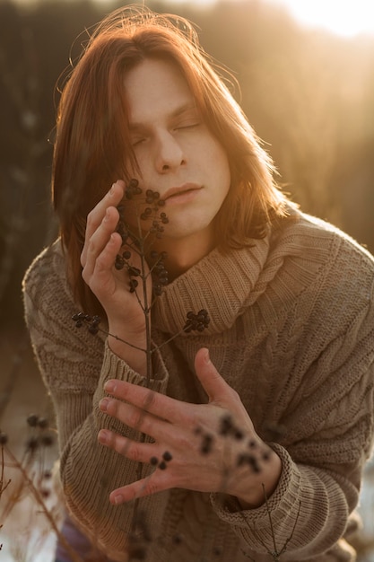 Male model posing outdoors