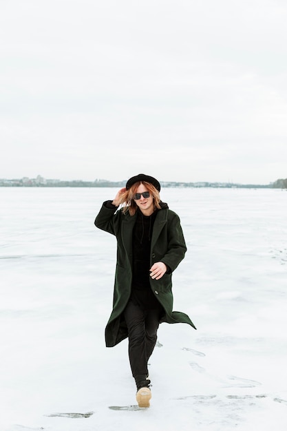 Male model posing in winter clothes