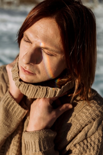 Male model posing in the winter