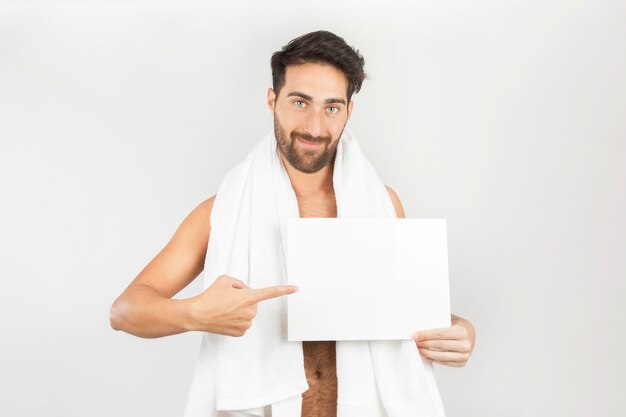 Man after bath with slate