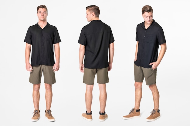 Free Photo man in black shirt and shorts casual wear fashion