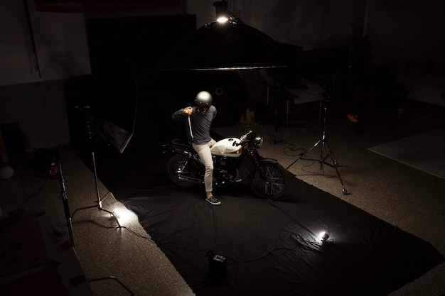 Man on cafe racer style motorbike