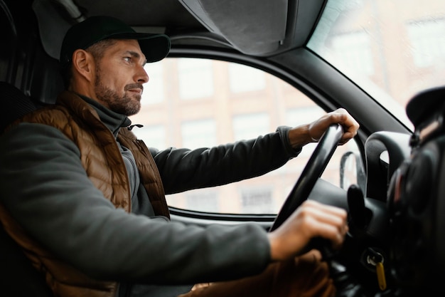 Man in the car driving