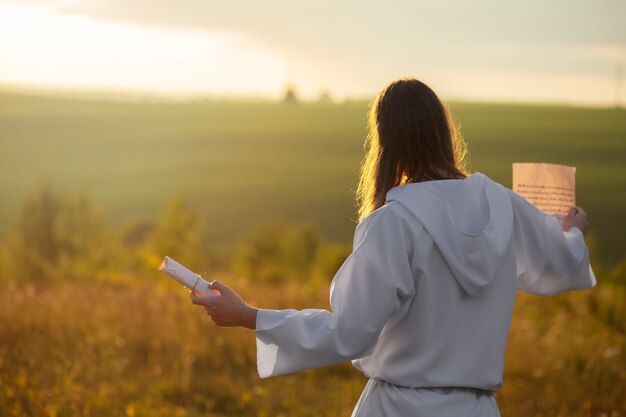 Man characterizing christian prophet side view