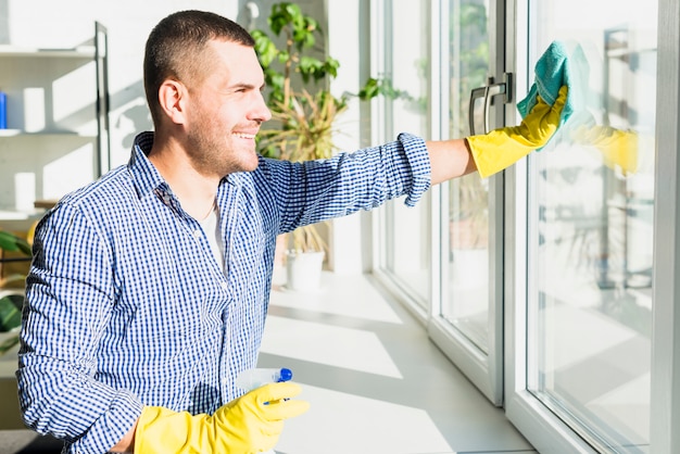 Man cleaning his home