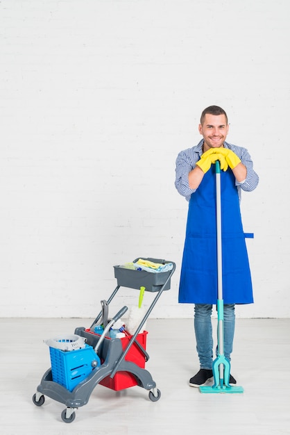 Man cleaning his home