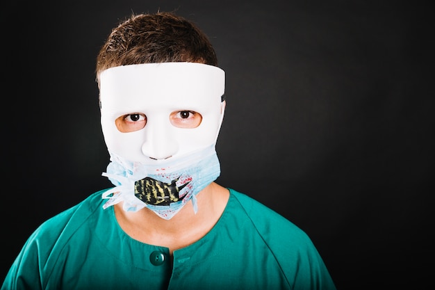 Free Photo man in creative halloween mask