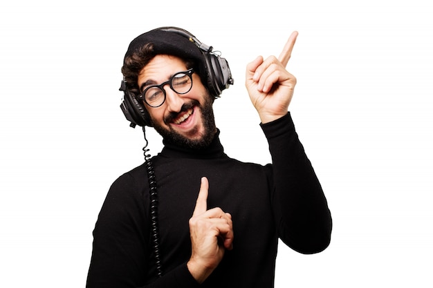 Man dancing while listening to music