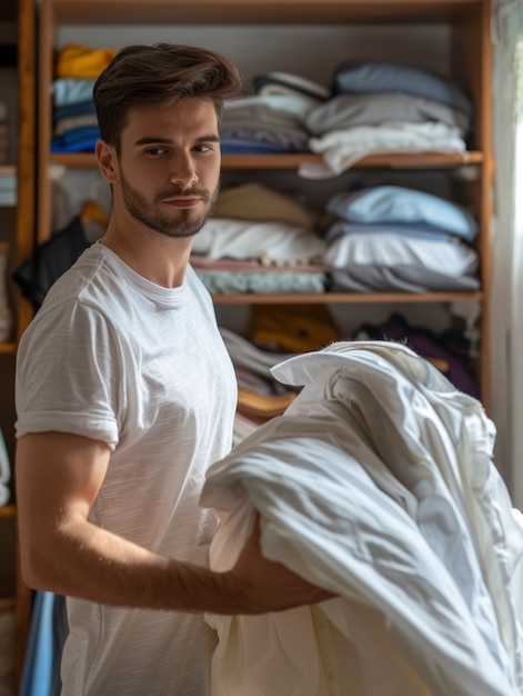 Free Photo man doing household tasks