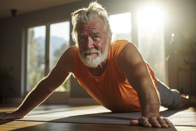 Man doing yoga indoors