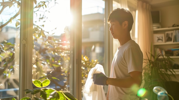 Man engaged in household task