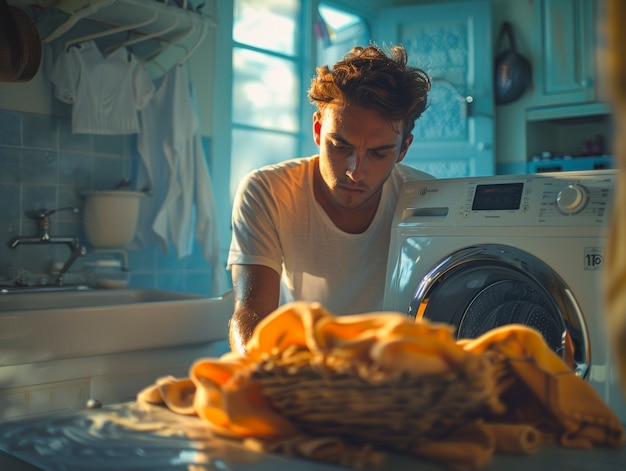 Free Photo man engaged in household task