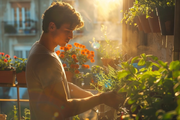 Free photo man engaged in household task