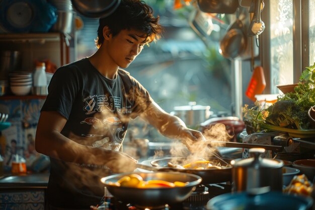 Man engaged in household task