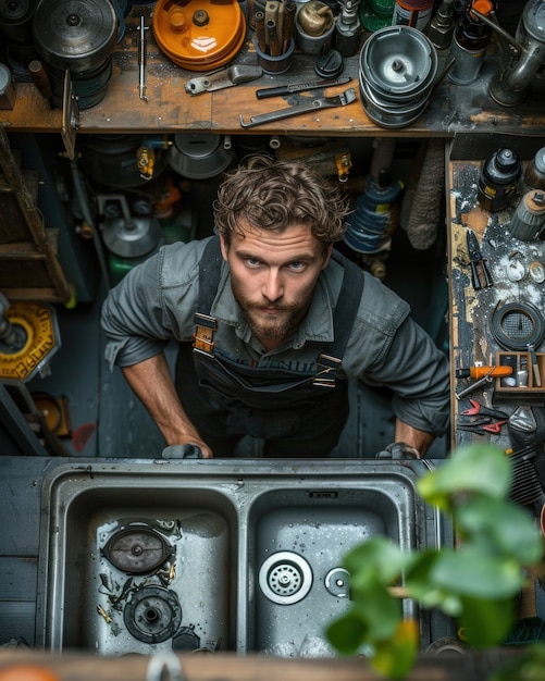 Free photo man engaged in household tasks scenery