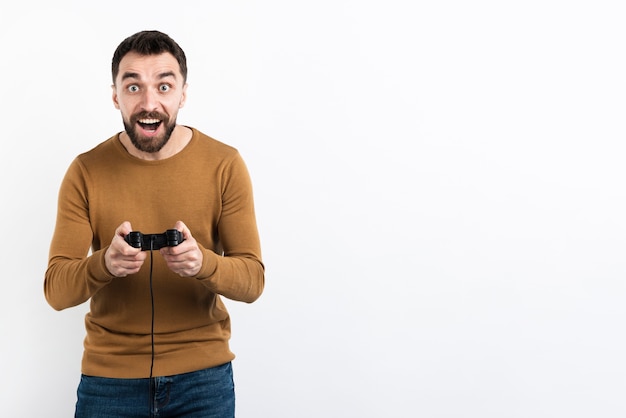 Man enjoying game with controller