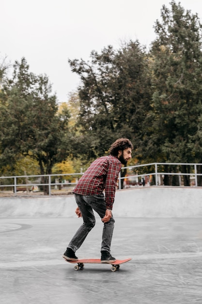 Man enjoying skateboarding outside