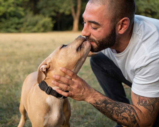 Man enjoying some quality time with his dog